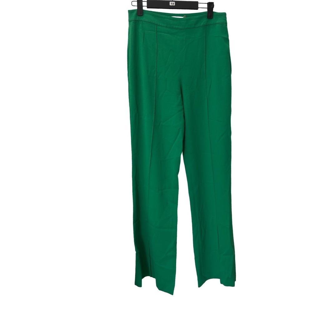 Alice + Olivia Green Pintuck Wide Leg Trousers Size 4 Emerald High Waist Pants - Picture 2 of 6